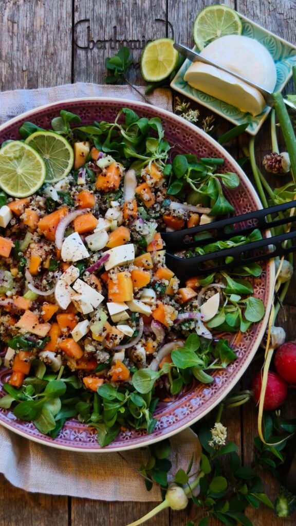 Papaya Quinoa Salat mit veganem Mozarella
