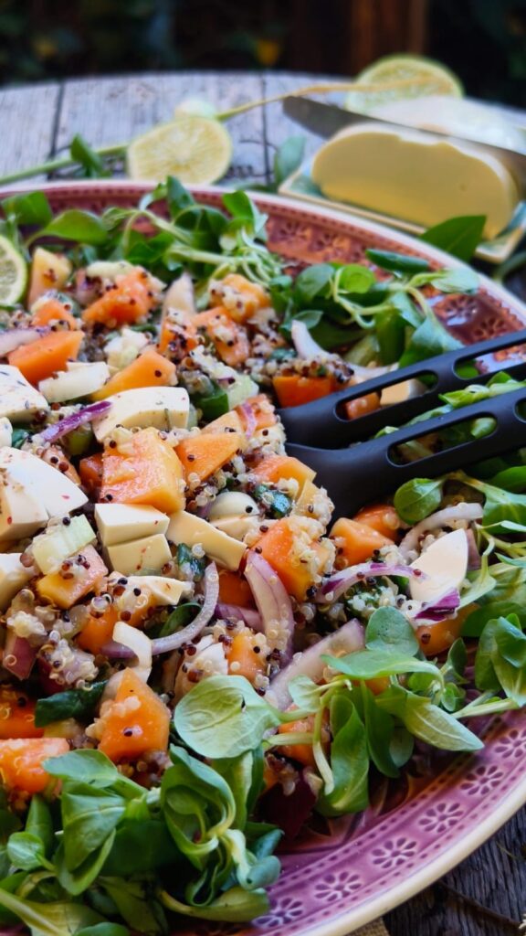 Papaya Quinoa Salat mit veganem Mozarella
